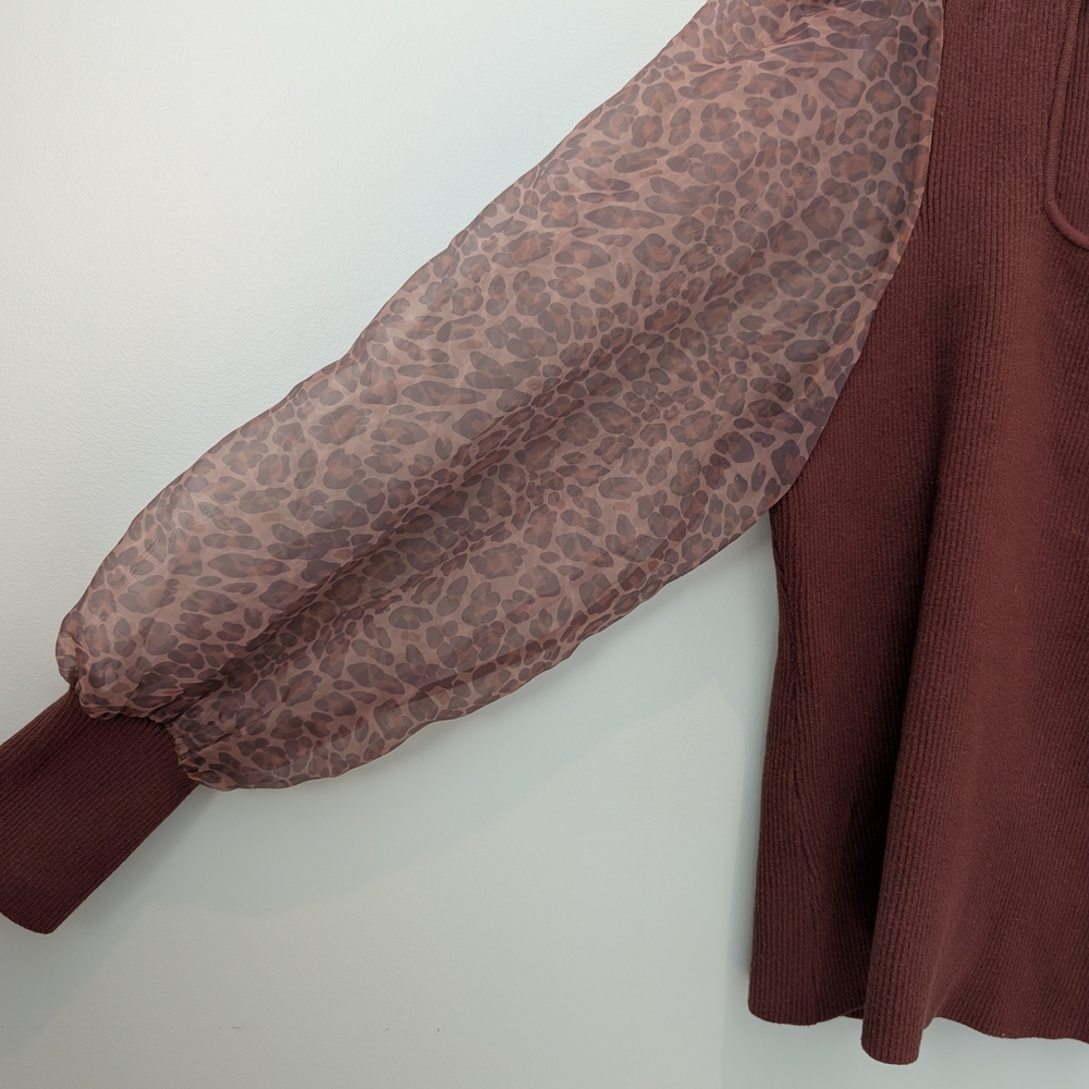 Anthropologie Dolan Animal Print Ribbed Puff Sleeve Sweater - Picture 3 of 8